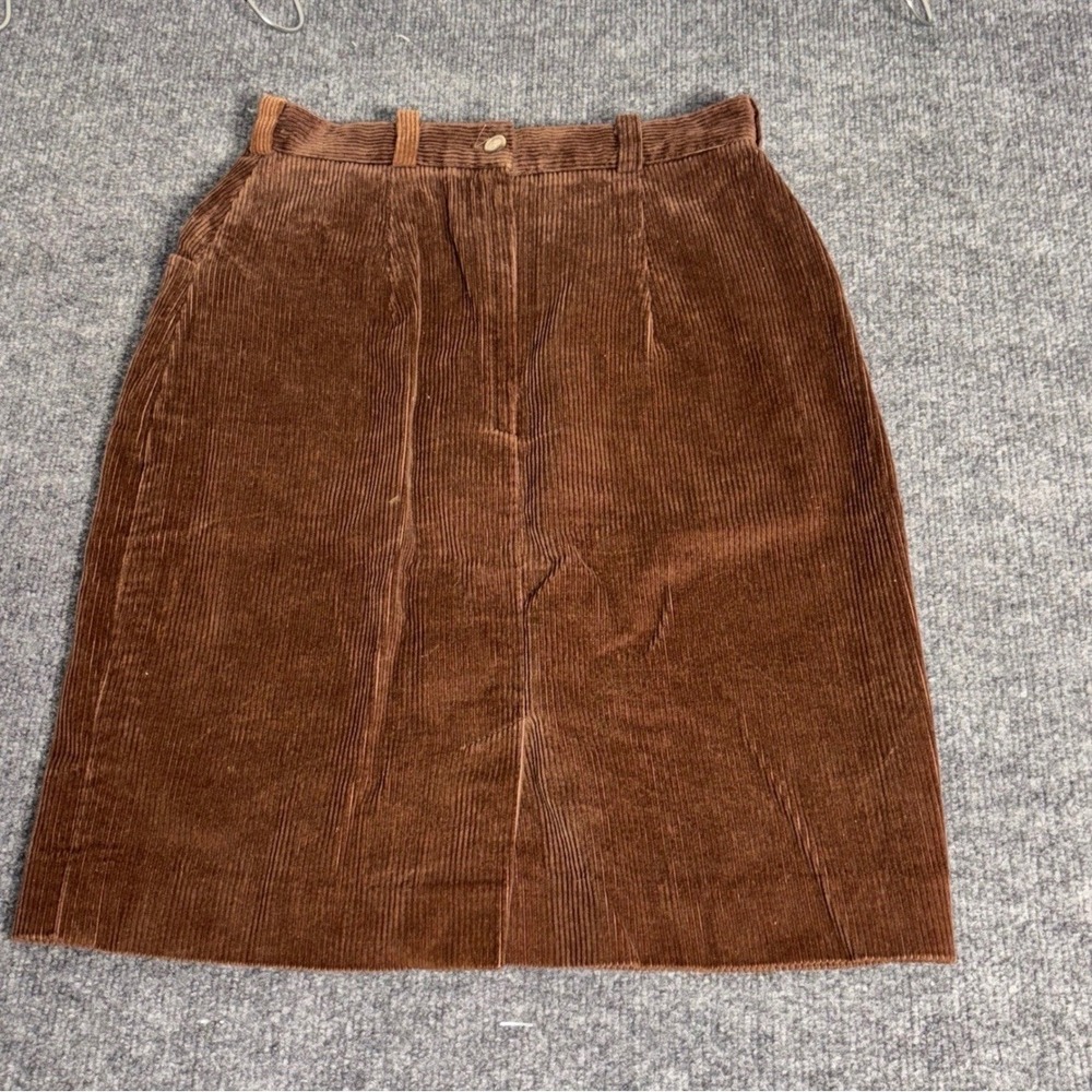 TECHNICS Brown Corduroy A Line Midi Skirt Women Size 8 High Waist Pleated